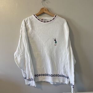 Vintage 90s Isle of Cotton Golf Knit Sweater Women’s Floral Sz XL Made In USA